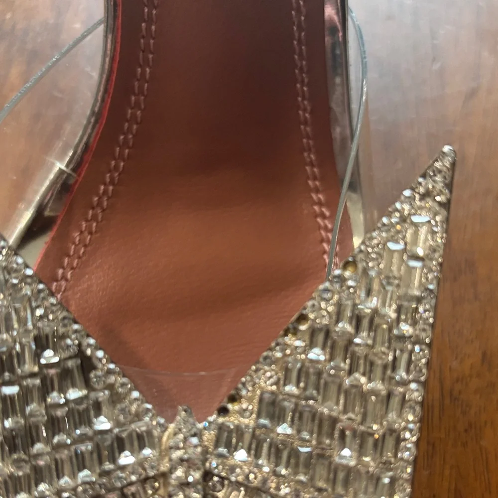 Amina Muaddi Silver and Clear Heels - Picture 8 of 17